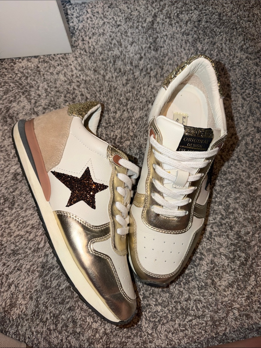 Women’s White and Gold Vintage Havana Sneakers - Picture 1 of 4
